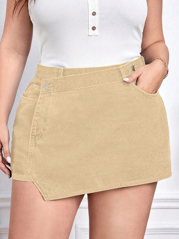 EMERY ROSE Plus Size Asymmetric Denim Shorts, Casual Summer | SHEIN