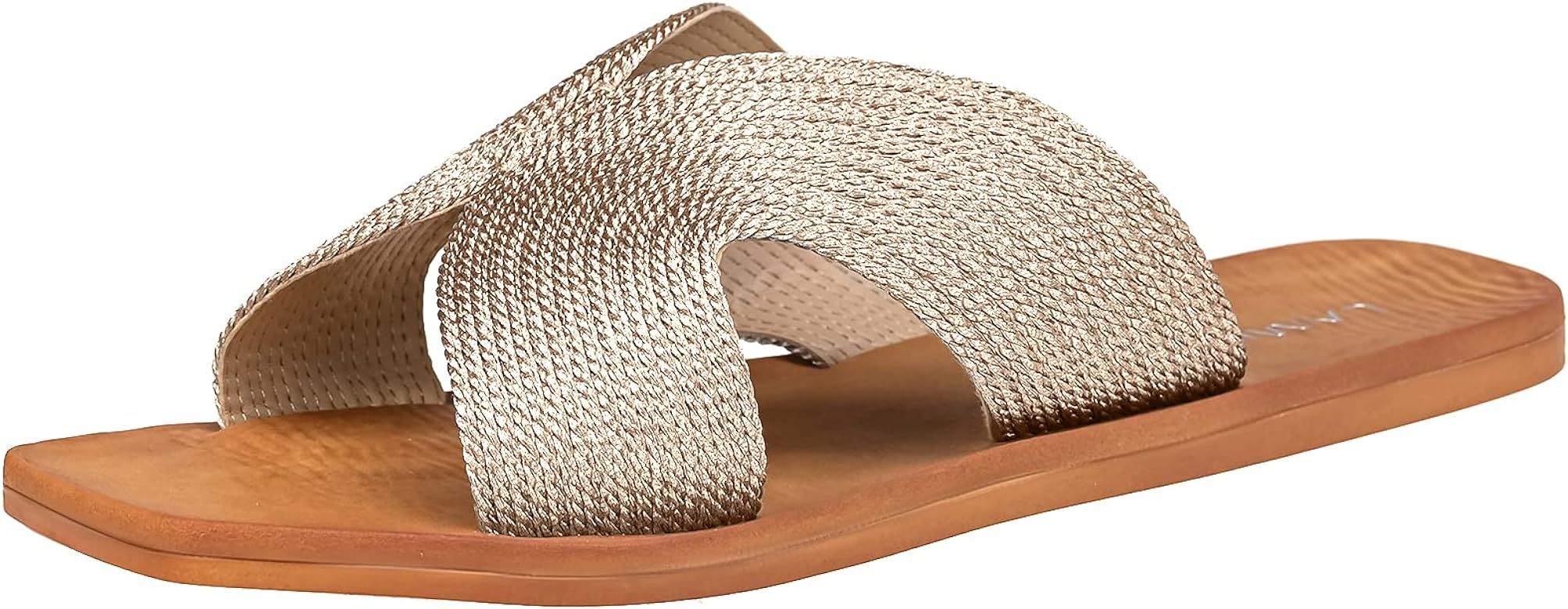 Women's Flat Square Open Toe Braid Twist Slip On Slide Casual Summer Beach Sandals | Amazon (US)