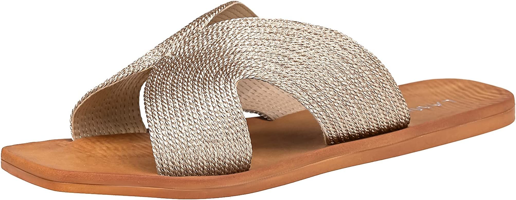 Women's Flat Square Open Toe Braid Twist Slip On Slide Casual Summer Beach Sandals | Amazon (US)