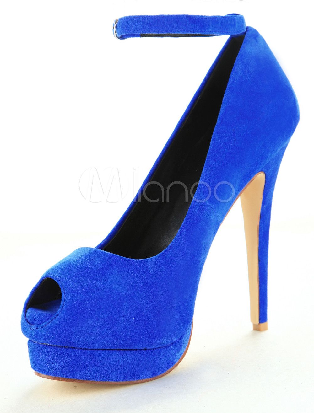 4 3/4'' High Heel 4/5'' Platform Blue Nubuck Leather Womens Peep Toe Shoes | Milanoo