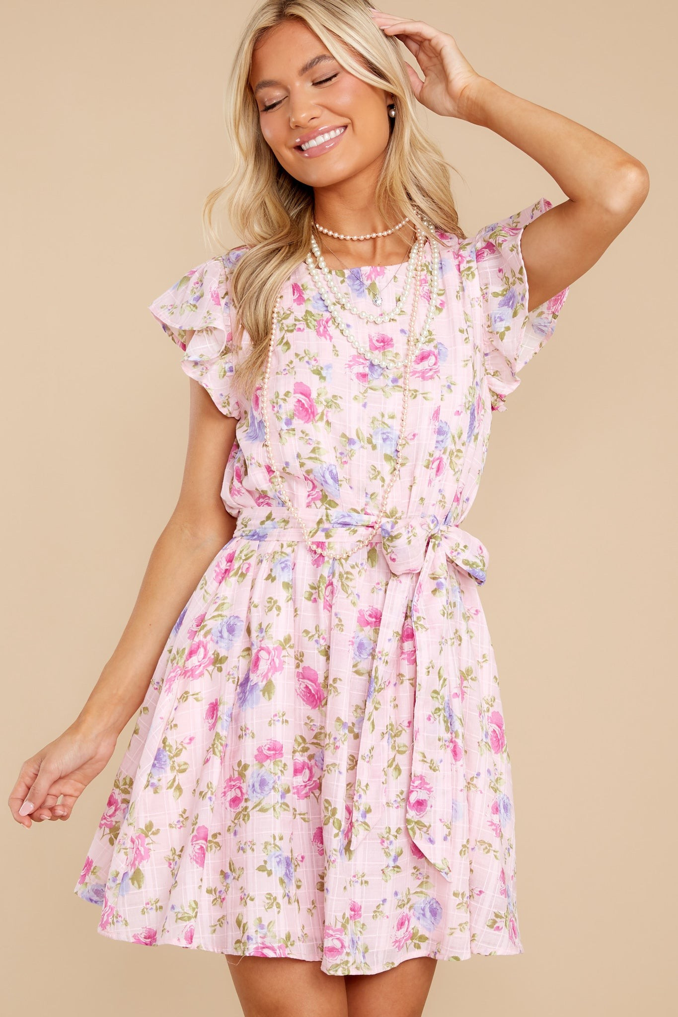 Wearing A Smile Pink Floral Print Cotton Dress | Red Dress 