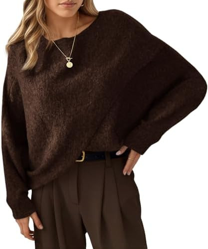 Saodimallsu Womens Oversized Batwing Sweaters Long Sleeve Crew Neck Poncho Slouchy Knit Asymmetri... | Amazon (US)