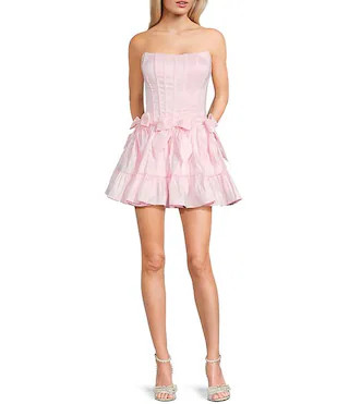 B. Darlin Strapless Corseted Bow Trim Ruffled Dress | Dillard's | Dillard's
