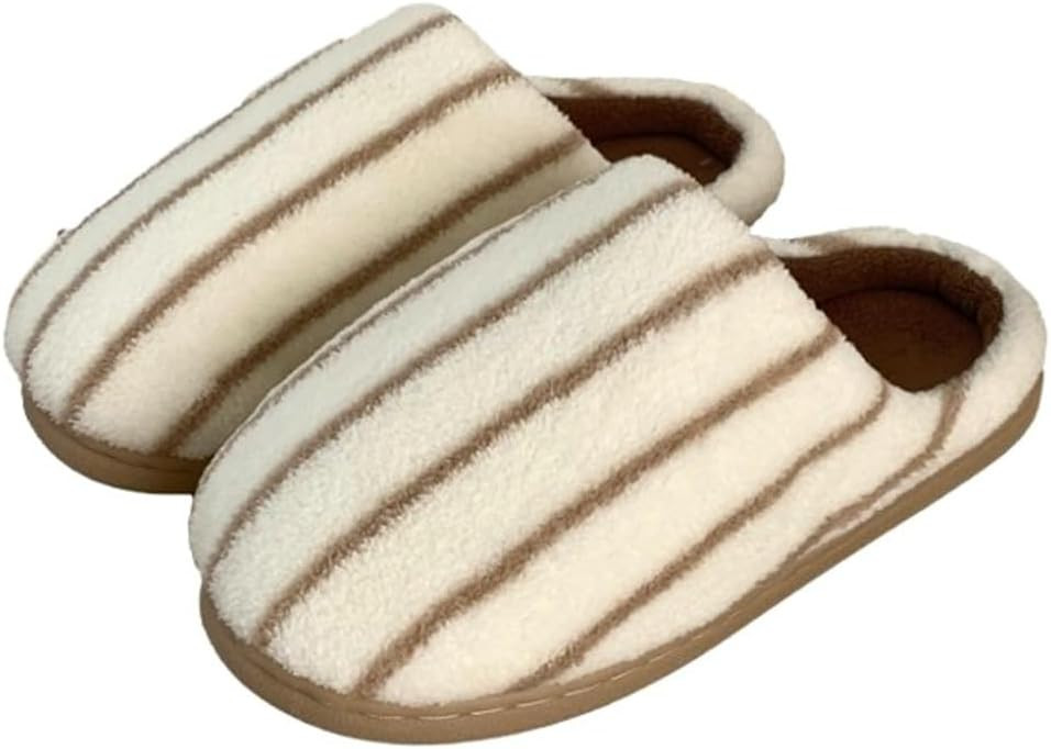 Hycurey Winter Cotton Striped Slippers For Women Men Fashion Couple House Indoor Cozy Plush Slip On Warm Pluffy Bedroom Shoes | Amazon (US)