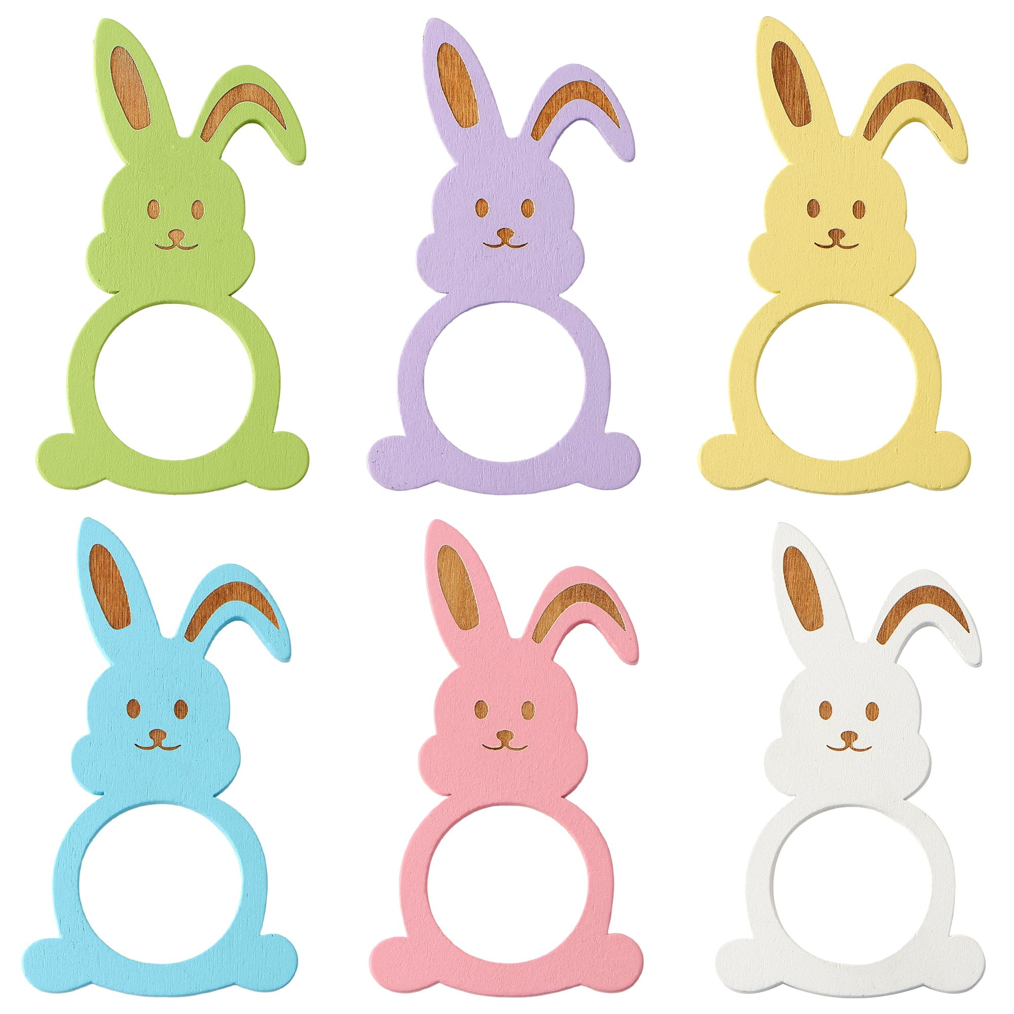 Easter Bunny Napkin Rings Set of 6 - Wood Colorful Easter Rabbit Napkin Holder, Spring Napkin Rin... | Amazon (US)