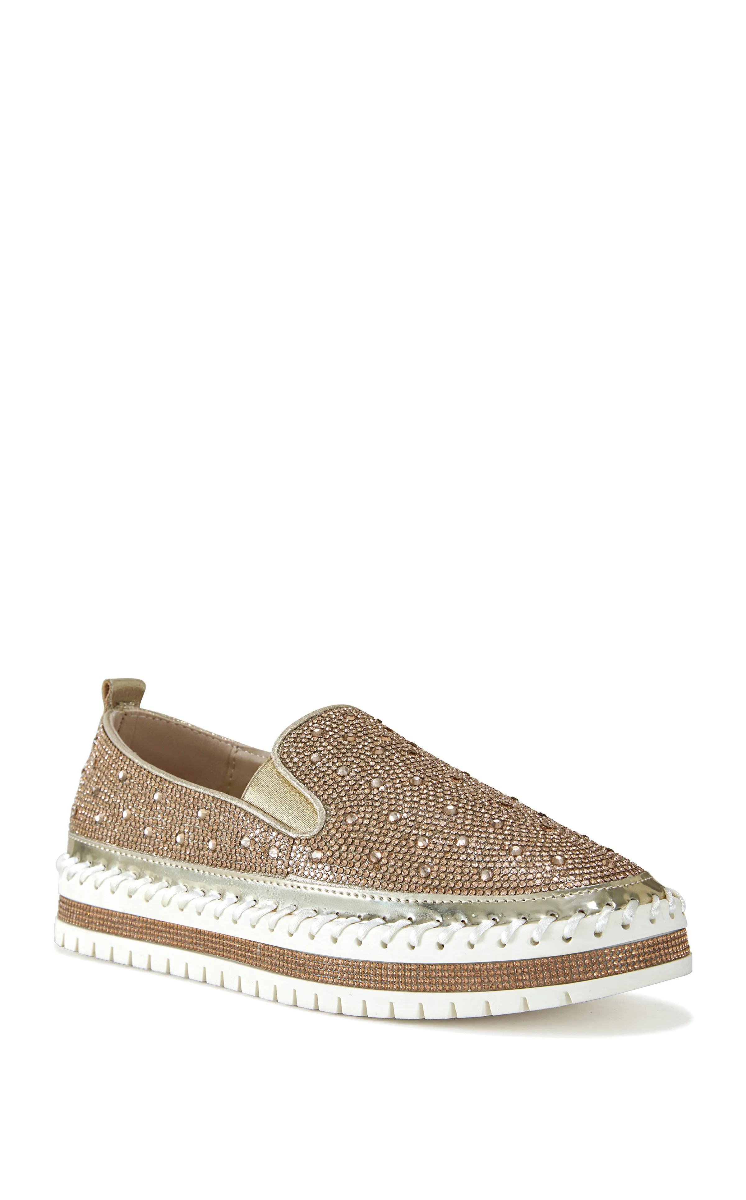 BRITTANY-ROSEGOLD RHINESTONE SLIP ON SNEAKER | Azalea Wang