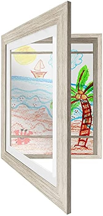 Americanflat 10x12.5 Kids Artwork Picture Frame in Driftwood - Displays 8.5x11 With Mat and 10x12... | Amazon (US)
