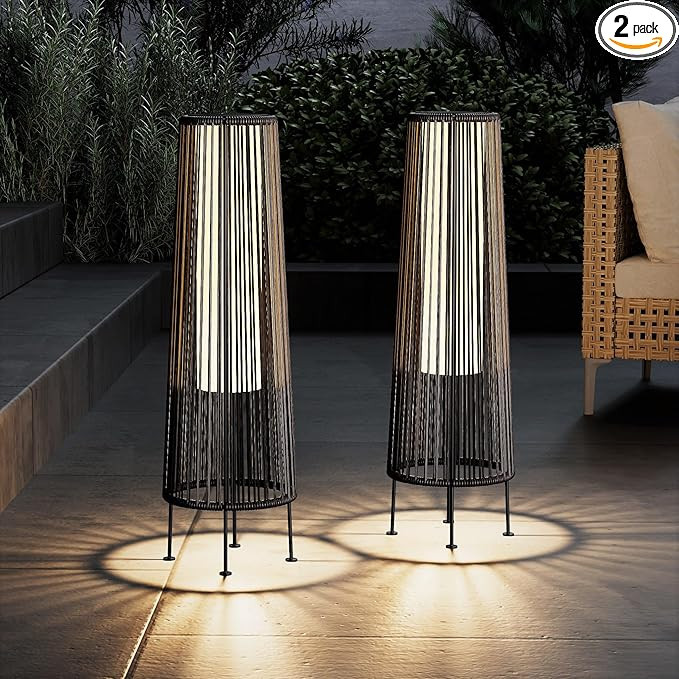 Grand patio Outdoor Floor Solar Light 2-Pack, Wicker Solar Patio Lamp Waterproof Outside Deck Lam... | Amazon (US)