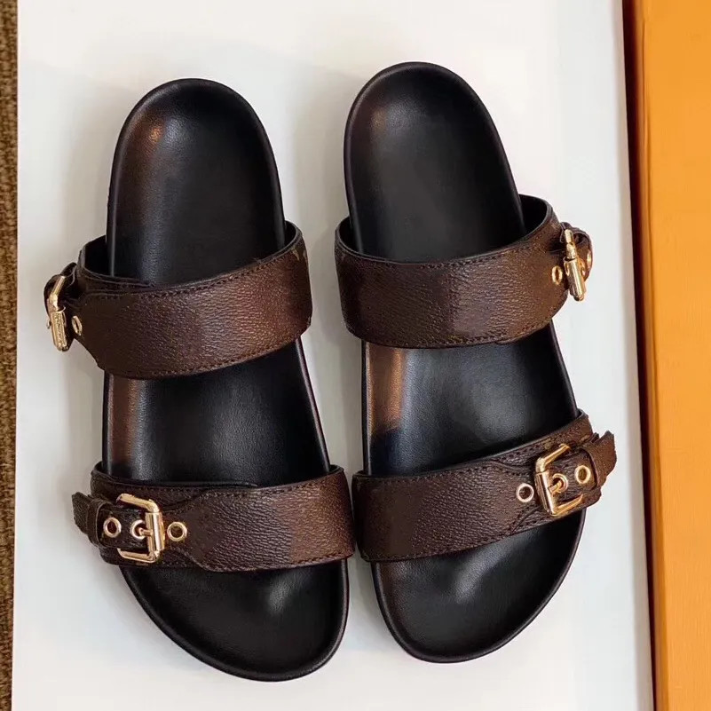 BOM DIA FLAT MULE 1A3R5M Cool Effortlessly Stylish Slides 2 Straps with Adjusted Gold Buckles Wom... | DHGate
