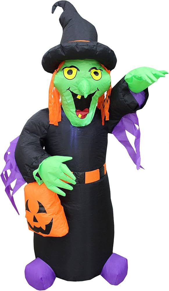 4 Foot Tall Halloween Inflatable Witch with Pumpkin Bag LED Lights Decor Outdoor Indoor Holiday D... | Amazon (US)