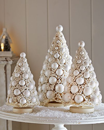 Ivory and Platinum Bauble and Glitter Accent Bottle Brush Tree Set of 3 | Amazon (US)