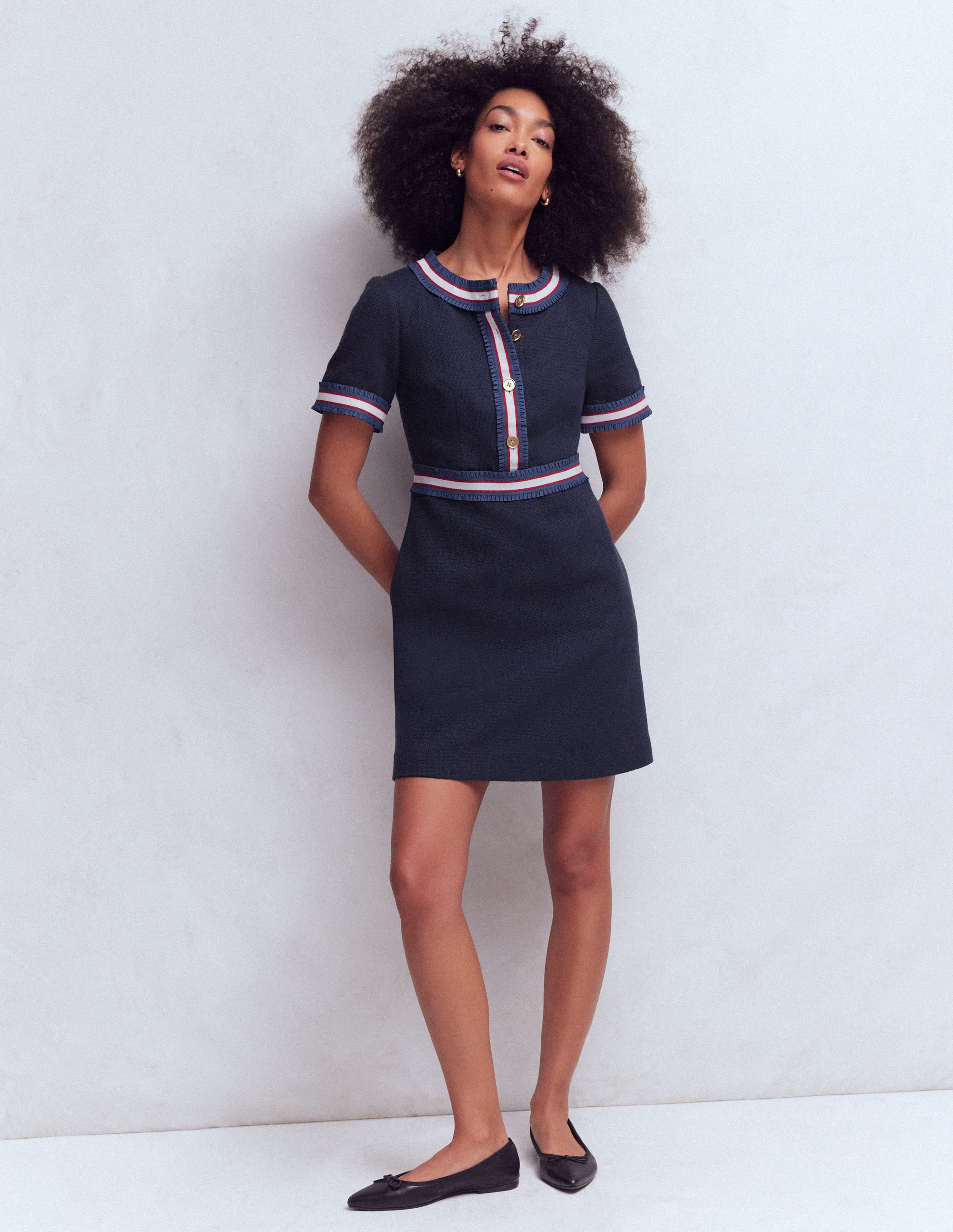 Button Short Dress-Navy | Boden (US)
