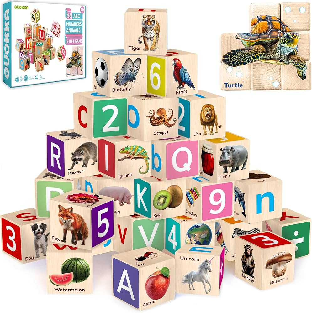 QUOKKA Wooden Building Blocks for 1 2 3 Year Olds - Baby Blocks Toys for Boys & Girls - 26 Number... | Amazon (UK)