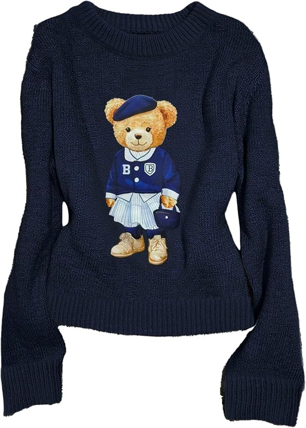 GORGLITTER Women's Bear Sweater Cute Long Sleeve Crew Neck Knitted Pullover Tops | Amazon (US)