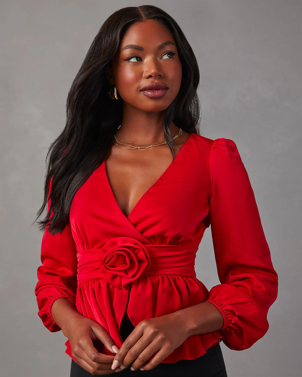 Rowley Satin Rosette Long Sleeve Blouse | VICI