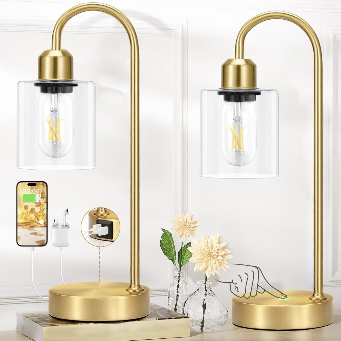 Industrial style gold touch bedside table lamps are perfect for any bedroom! 

#LTKFindsUnder100 #LTKHome #LTKVideo