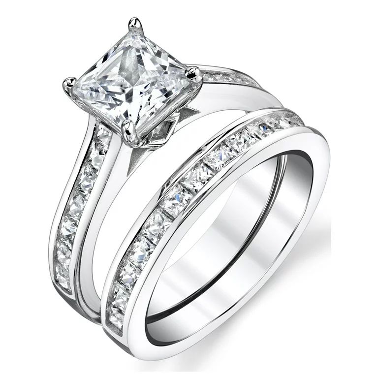 Womens 1.5ct Sterling Silver Bridal Set Engagement Wedding Ring Cubic Zirconia - Walmart.com | Walmart (US)
