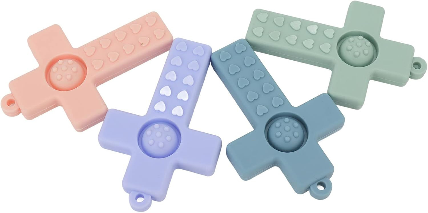 4PCS Baby Teether Easy to Grip Cross Shape Colorful Infant Chew Teething Toy with Silicone Lanyar... | Amazon (US)