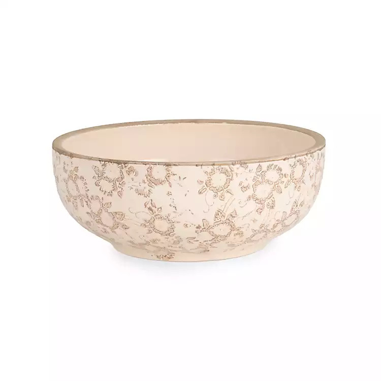 New! Beige Vintage Floral Decorative Bowl | Kirklands