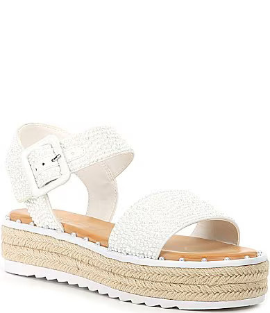 Gianni Bini Keegan Four Pearl Embellished Oversized Buckle Platform Espadrille Sandals - 5 | Dillard's