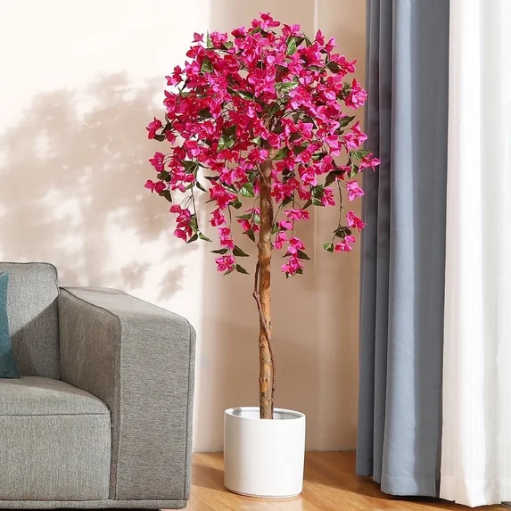 DR.Planzen 5 feet Artificial Bougainvillea Flowers Tree In Black Plastic Pot, Indoor Plants with ... | Walmart (US)
