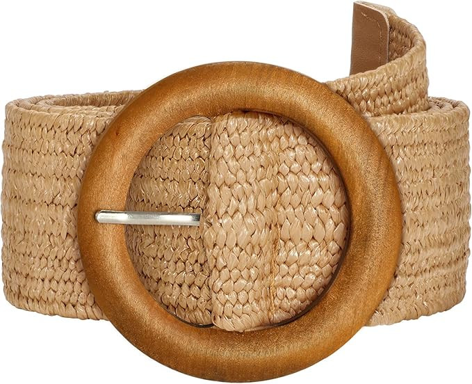 SUOSDEY Straw Woven stretchy Waist Belt for Women Dresses,Wide Boho Braided Elastic Belt with Rou... | Amazon (US)