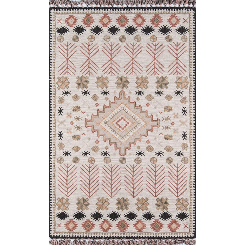 Bronte Southwestern Handmade Looped Wool Pink/Beige Area Rug | Wayfair North America