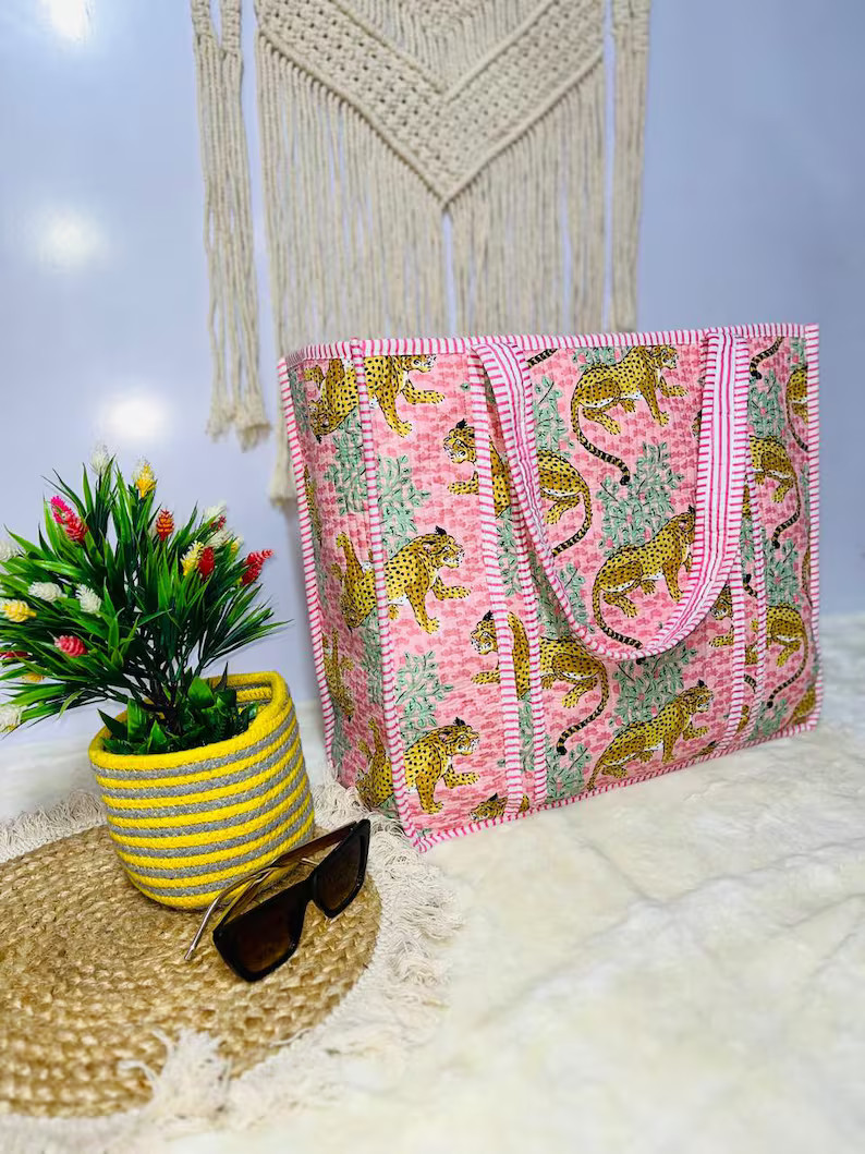 Vintage Floral Printed Cotton Quilted Tote Bag Hand Bag for Women Grocery Bag Shopping Tote Bag T... | Etsy (US)