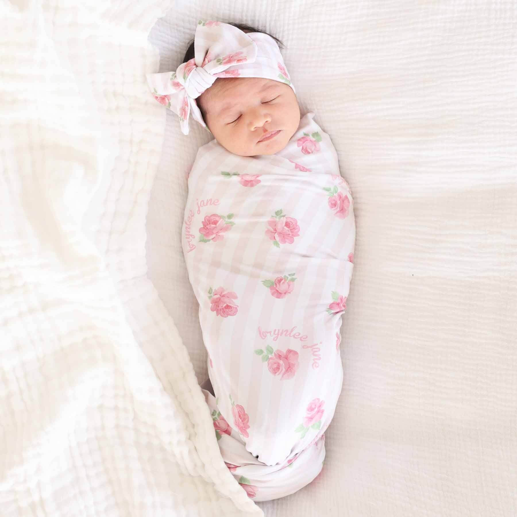 Rosy & Cozy Personalized Swaddle Blanket | Caden Lane