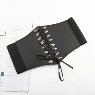 Lace Up Elastic Corset Belt Black - One Size | YesStyle Global