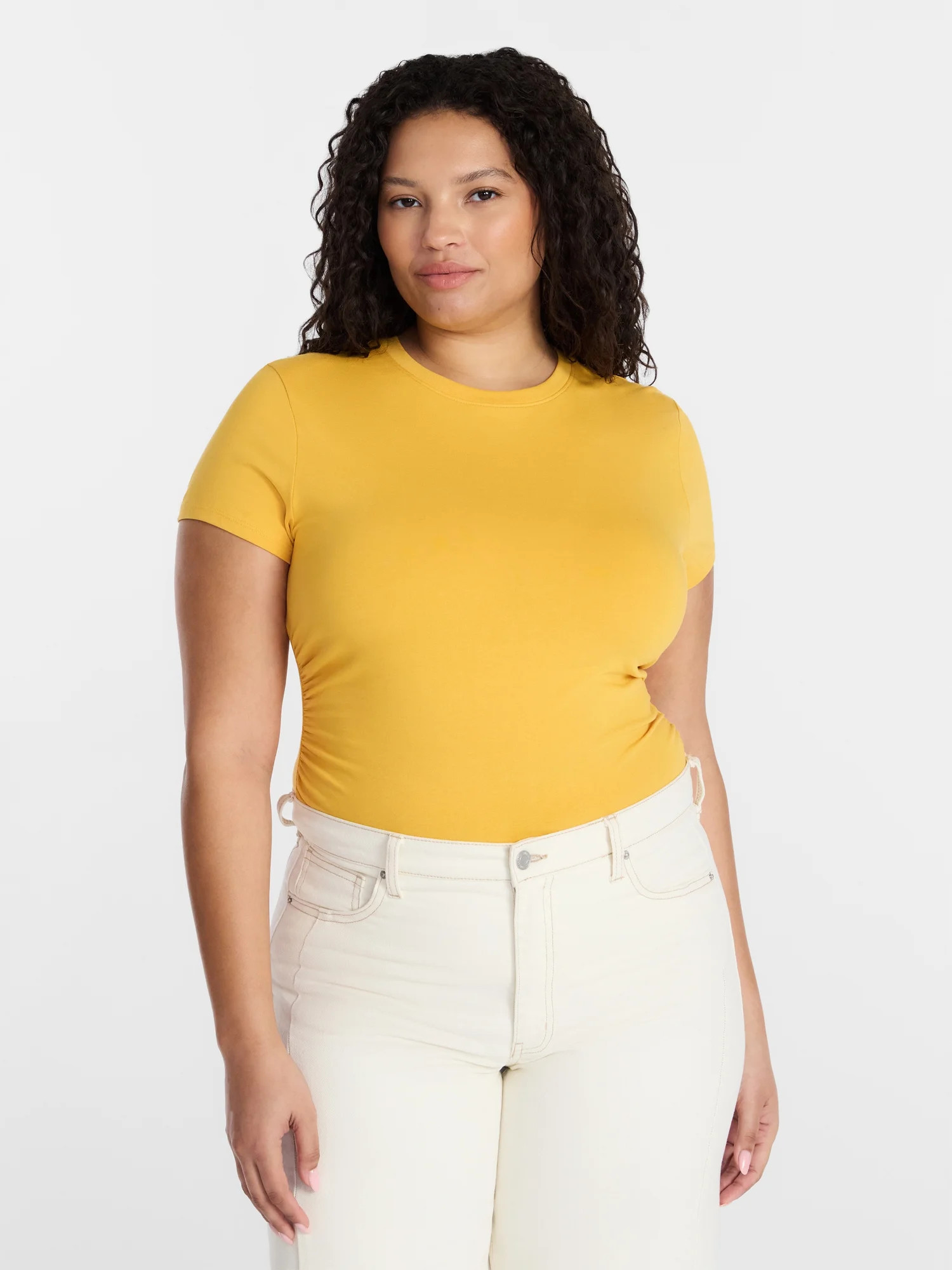 Time and Tru Women’s Ruched Tee with Short Sleeves, Sizes XS-XXXL | Walmart (US)