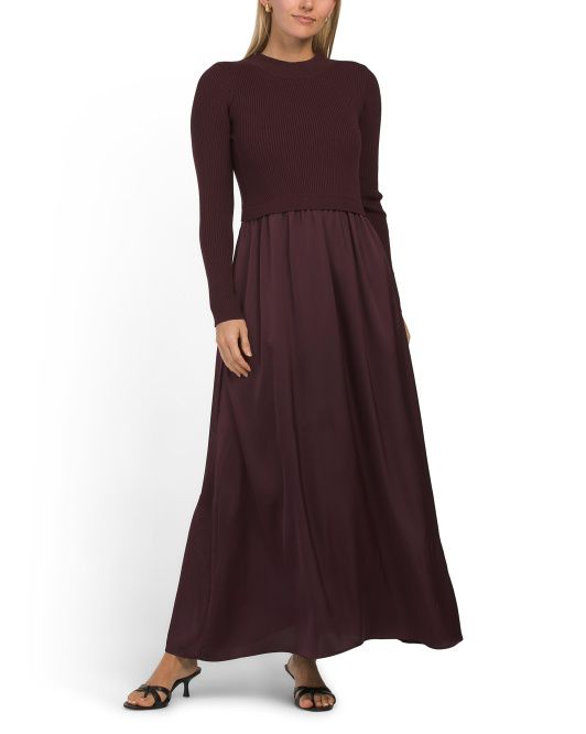 Long Sleeve Satin Skirt Sweater Maxi Dress | TJ Maxx