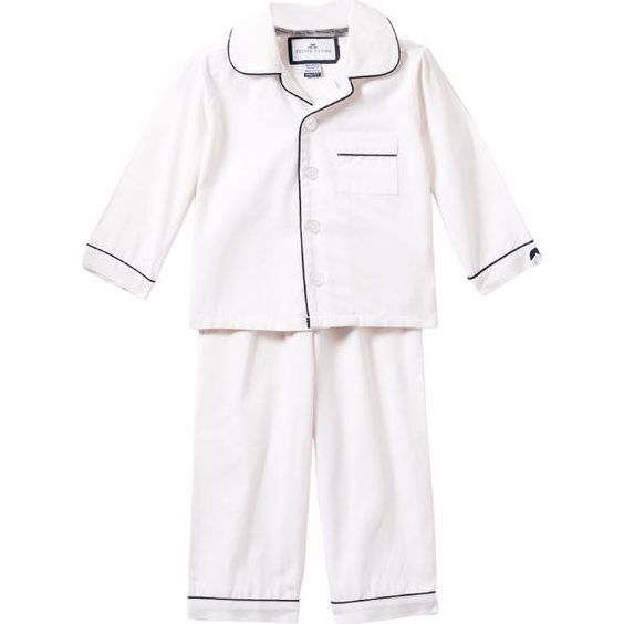 White Pajamas with Navy Piping | Maisonette