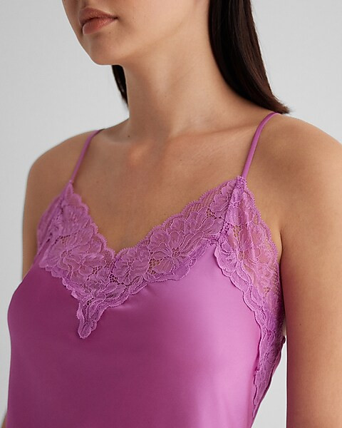 Satin Lace Trim V-Neck Downtown Cami | Express