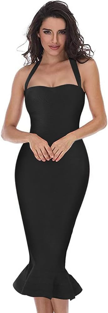 whoinshop Women’s Halter Fishtail Mermaid Bodycon Knee Length Cocktail Bandage Dress | Amazon (US)