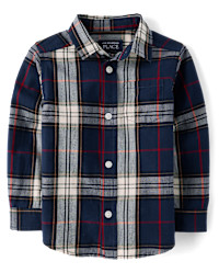 Baby And Toddler Boys Plaid Poplin Button Up Shirt - blue | The Children's Place