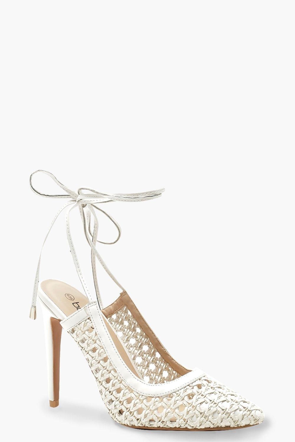 Womens Woven Wrap Pointed Court Heels - White - 8 | Boohoo.com (US & CA)