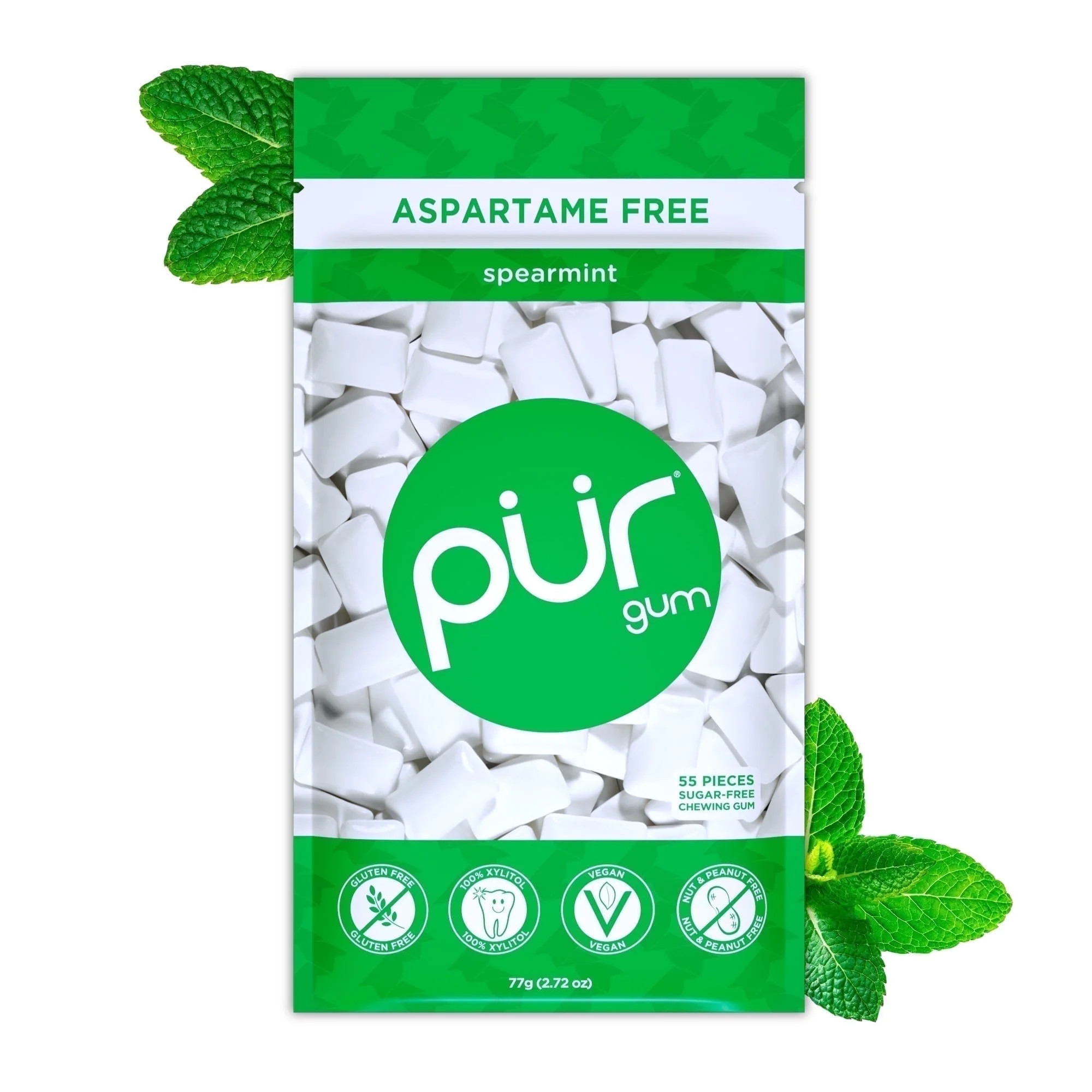 PUR Gum, Aspartame Free, Sugar Free & 100% Xylitol, Spearmint Chewing Gum, 55 Pieces, Pack of 1 | Walmart (US)