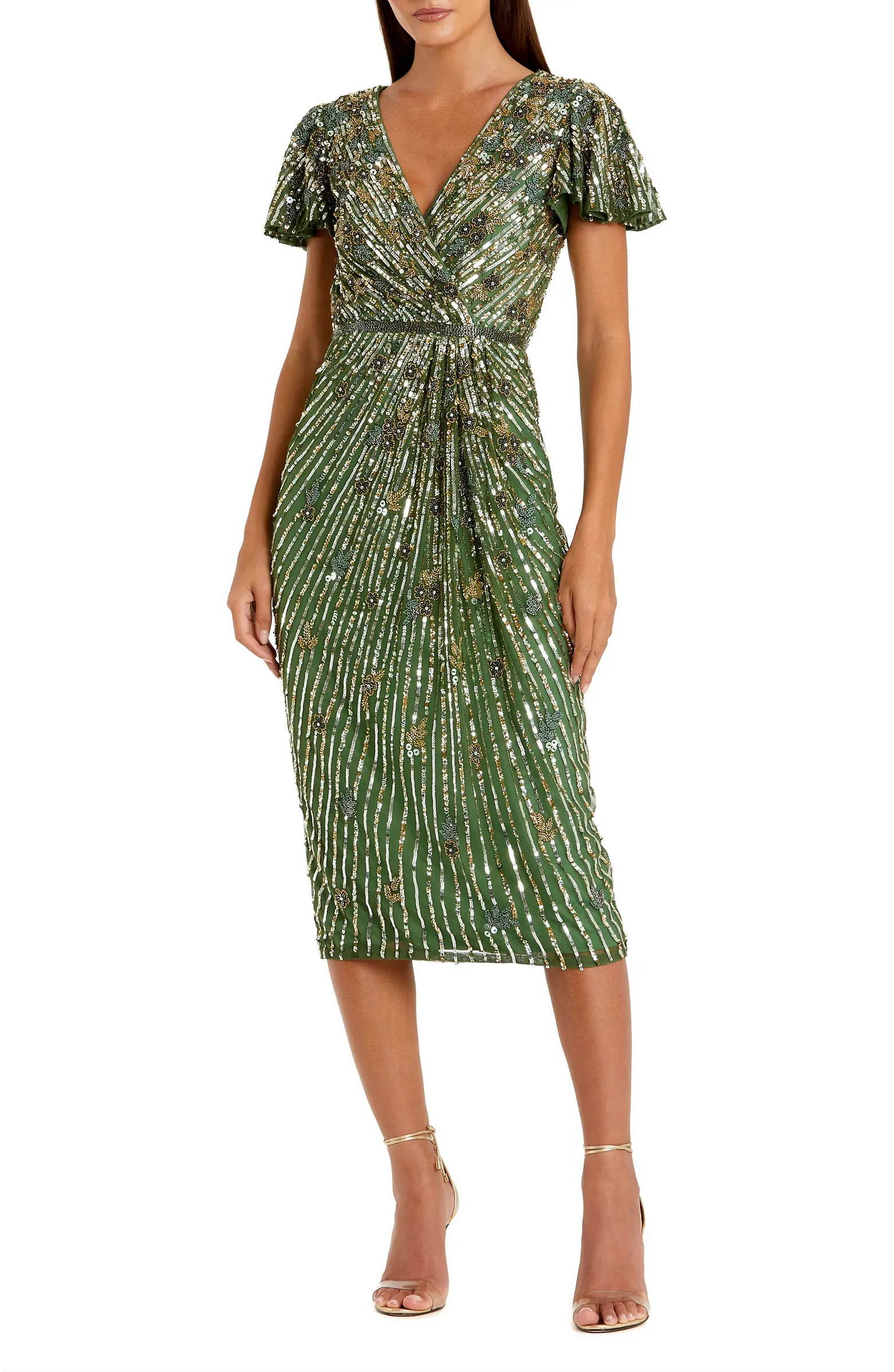 Women's Embellished Faux Wrap Flutter Sleeve Dress | Nordstrom