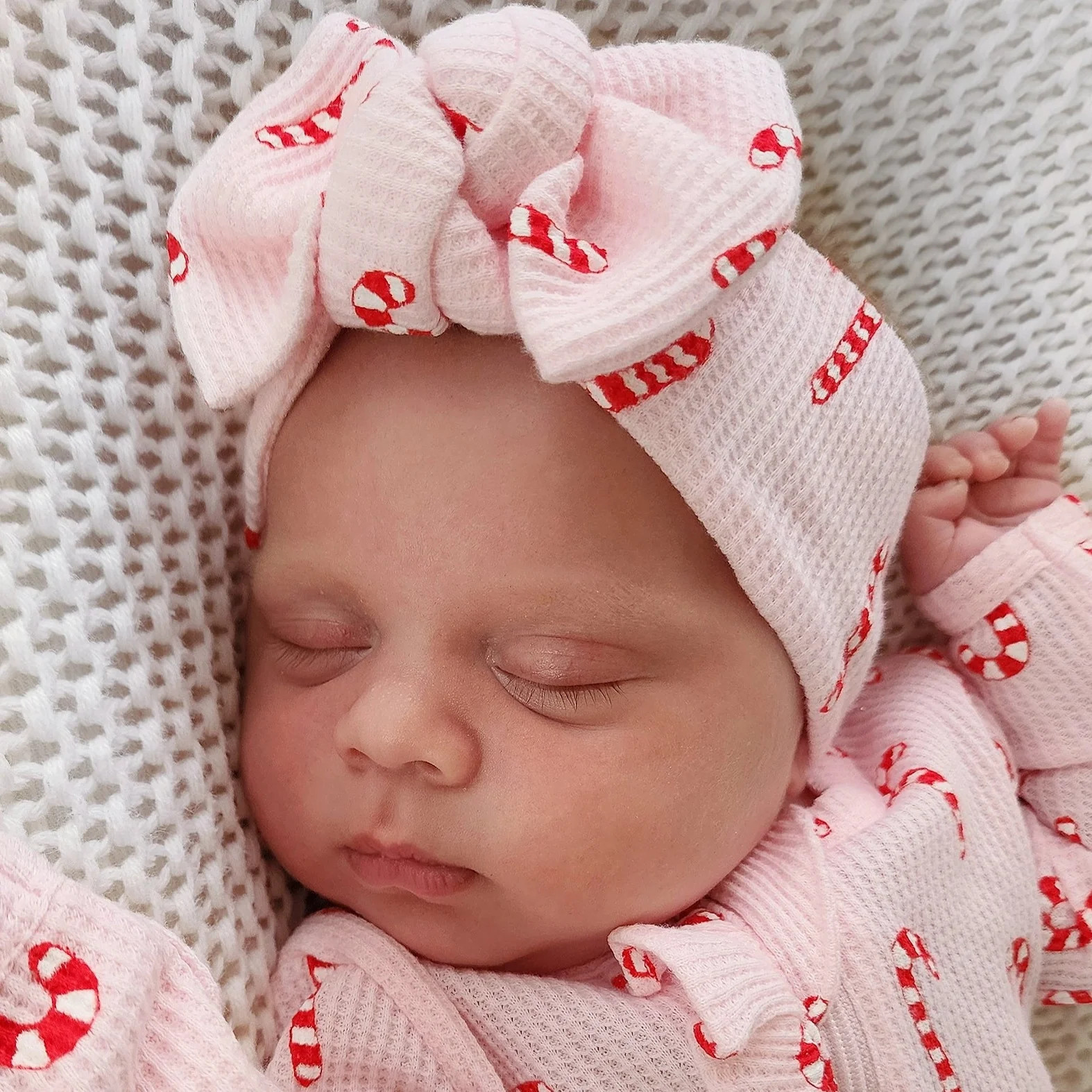 Organic Waffle Knot Bow, Pink Candy Cane | SpearmintLOVE