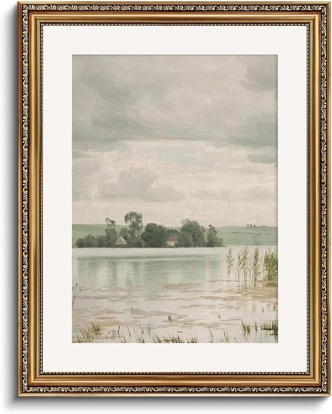 InSimSea Retro Gold Framed Wall Art, Home Room Esrum Lake Vintage Wall Decor, Canvas Print Artwor... | Amazon (US)