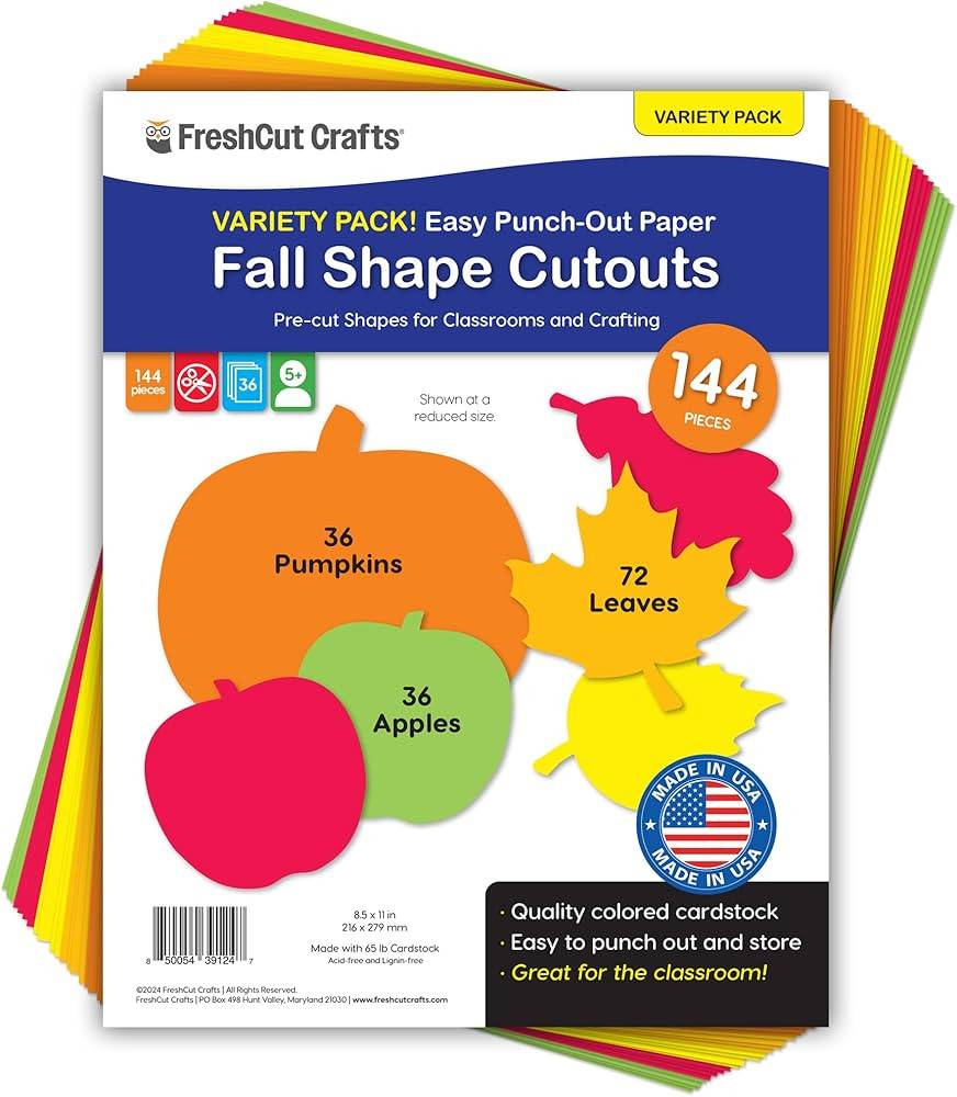 144 Pieces Fall Leaves, Pumpkins, and Apples Punch Out Paper Cutouts in Fall Colors, 2-Sided US M... | Amazon (US)