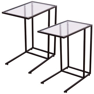 Costway 2PCS Coffee Tray Side Sofa End Table Ottoman Couch Stand TV Lap W/Glass Top | Target