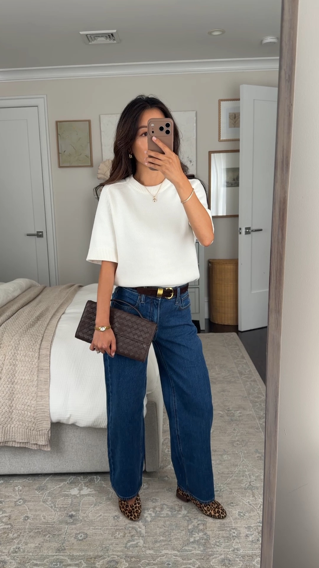 Size info below! 
• Cotton sweater tee XS tucked in, boxier fit thicker weight 
• Bella barrel jeans 24 Short in obsidian blue, also linking the very similar relaxed straight leg version in which I fit 24 Extra Short. These are mid rise with some stretch. 
• woven leather clutch 

Smart casual fall sweaters and jeans, petite workwear with denim, easy fall outfit 

@Quince #quincepartner

#LTKPetite #LTKWorkwear #LTKSeasonal