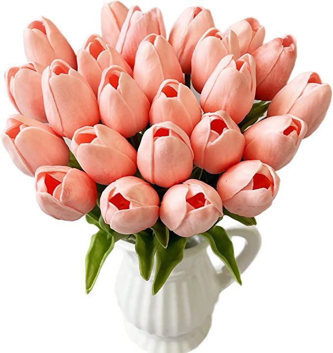 UKELER 24 Pcs Artificial Tulip Flowers Dark Pink Real Touch PU Tulip Flowers for Floral Arrangeme... | Amazon (US)