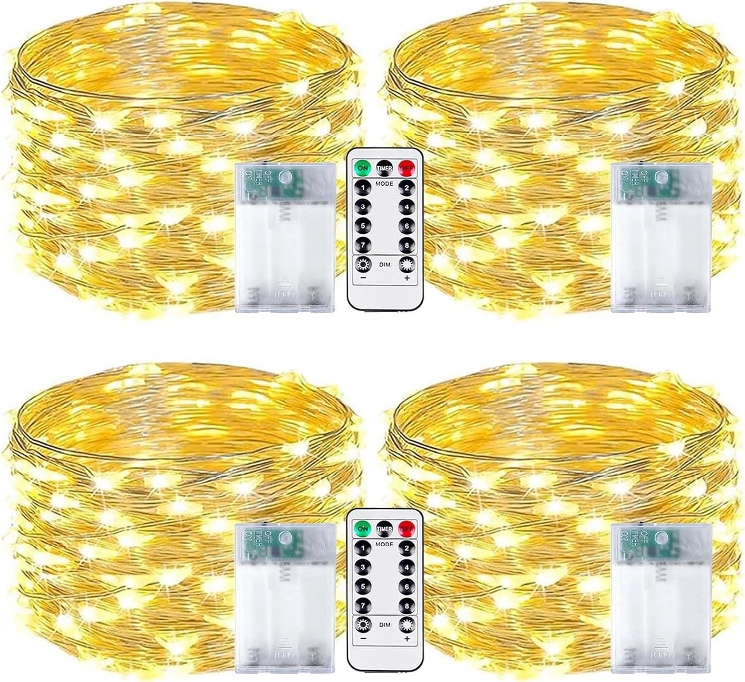 4-Pack 50 LED Fairy Lights Battery Operated with Remote Control Timer, 16 FT 50 LED Christmas Lig... | Amazon (US)