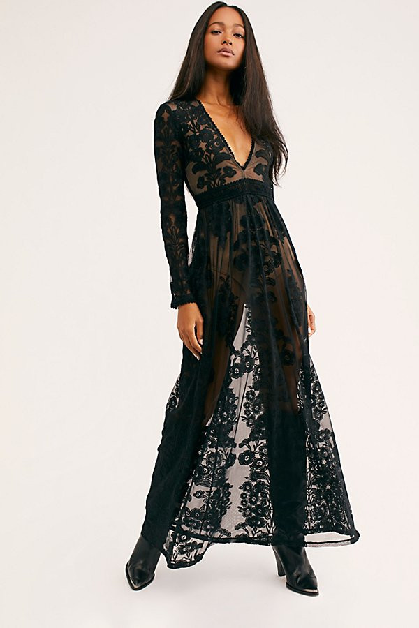 Temecula Maxi Dress by For Love & Lemons at Free People, Onyx, XS | Free People (Global - UK&FR Excluded)