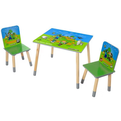 Minecraft Kids Wooden Table & Chair Set - Green & Blue, 3-Piece Decor | Target