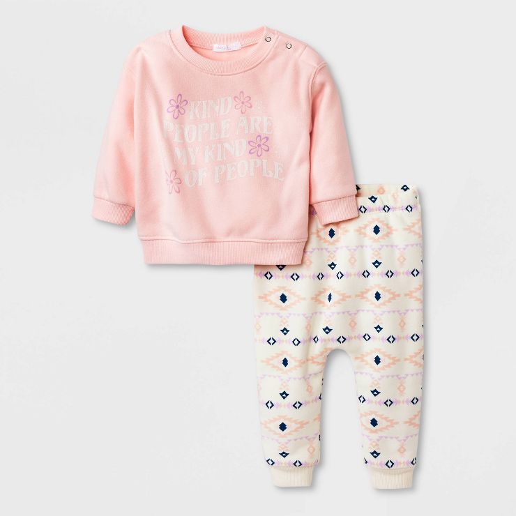 Grayson Mini Baby Girls' 2pc 'Kind People' Fleece Top & Bottom Set - Pink | Target