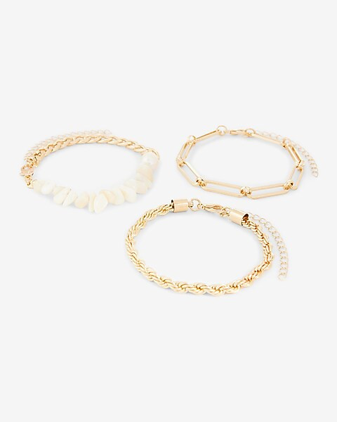 Set of 3 Gold Bone Pearl Bracelets | Express